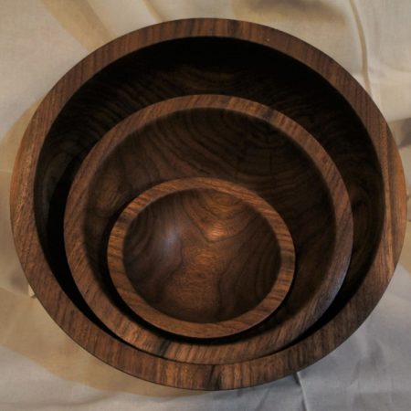 Set of three bowls cored from the same piece of walnut