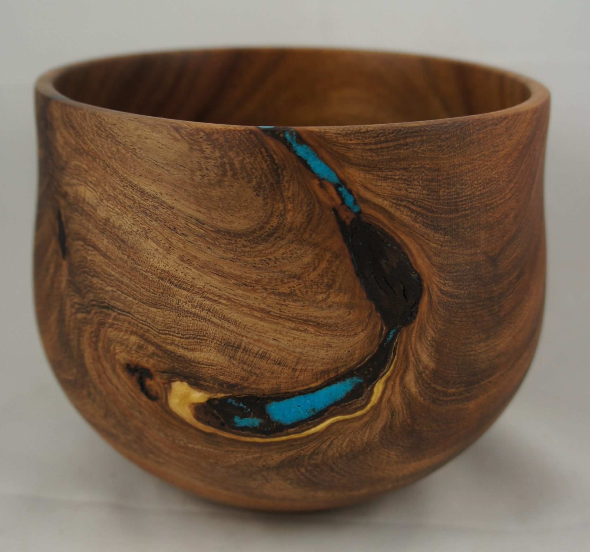 Mesquite bowl with turquoise embellishments